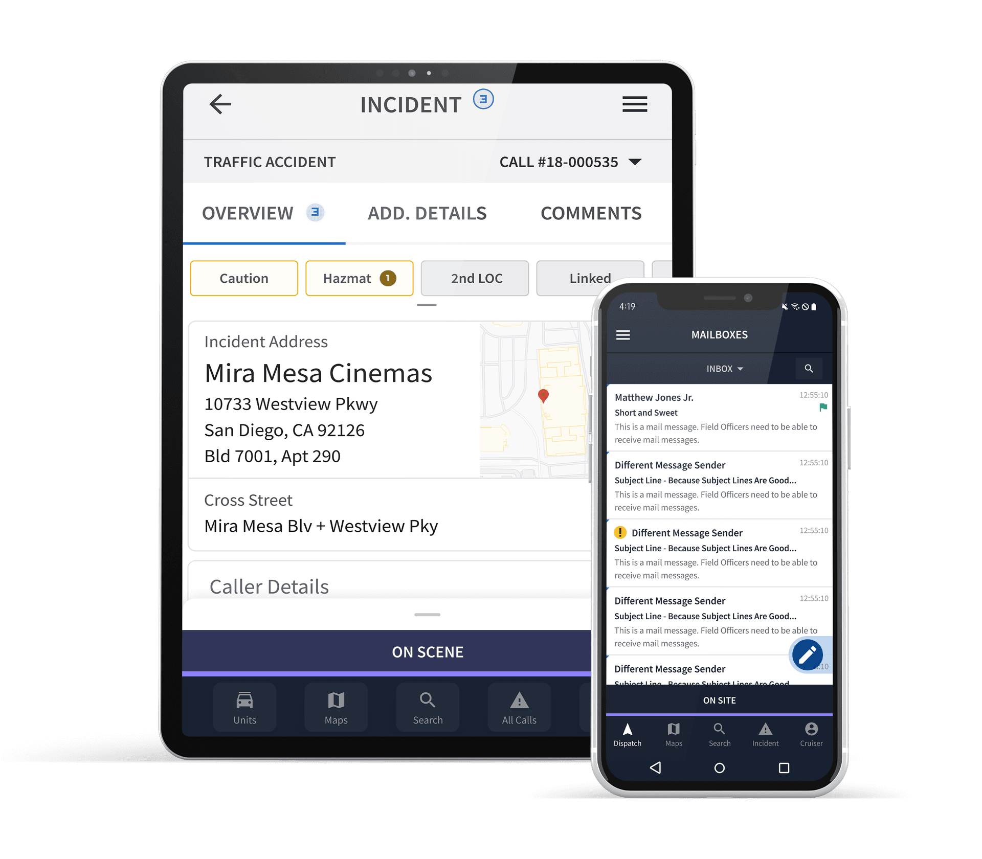 A screenshot showing how CentralSquare's MobileX Enterprise is optimized for tablet and mobile devices.